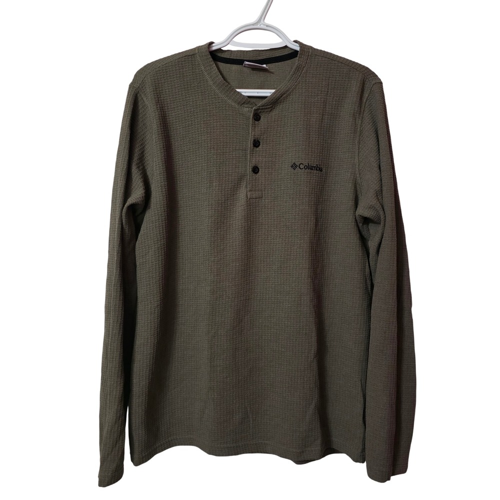 Columbia Mens Olive Green Waffle Knit Henley Long Sleeve Shirt AM1993 Size M